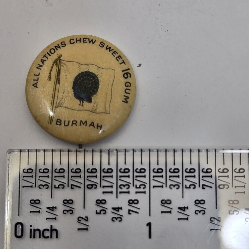 1890's BURMAH, Wrigley's SWEET 16 GUM pinback button - Picture 3 of 3